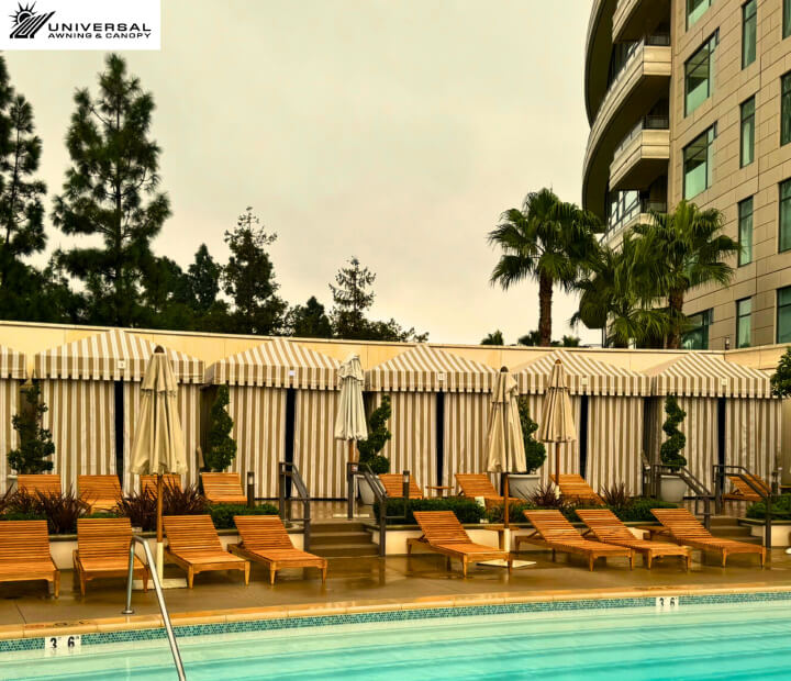 Self-standing shade structure at a hotel property, alternate project view