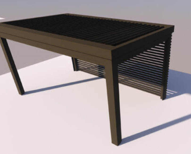 Open cabana frame rendering with louvered privacy panels, Los Angeles