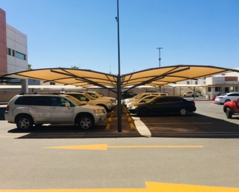 Rows of fabric parking canopies, Riverside County