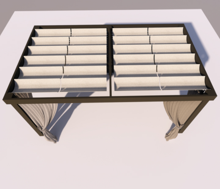 Top rendering of adjustable cabana roof louvers, Los Angeles