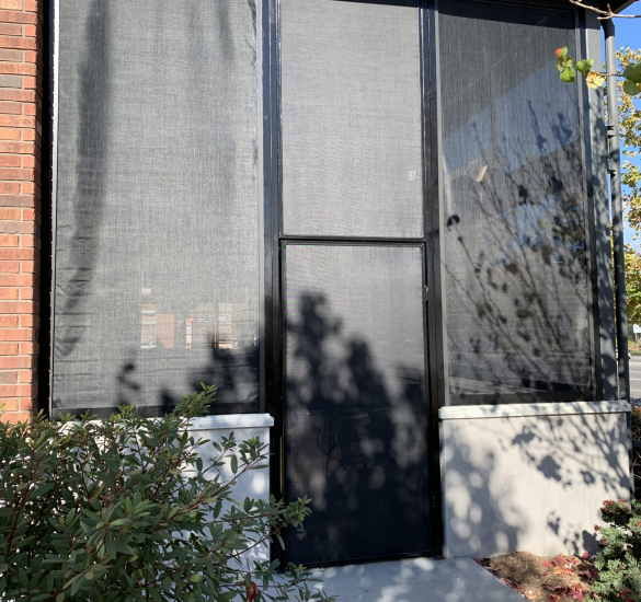 Close view of a black mesh outdoor shade, Ventura County