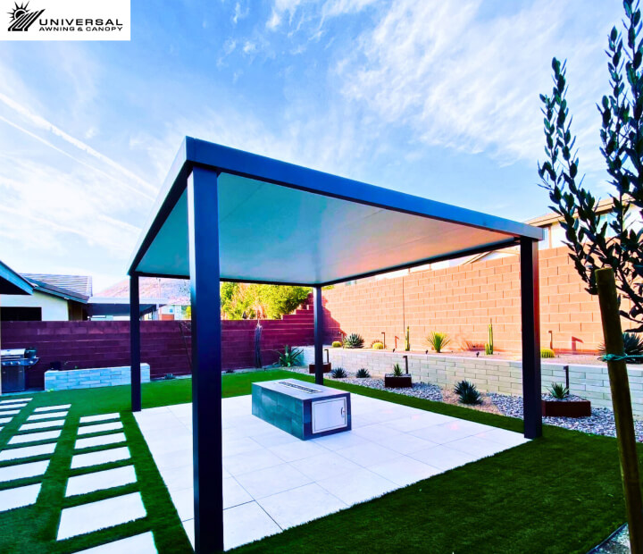 Self-standing shade structure at a residential property, alternate project view