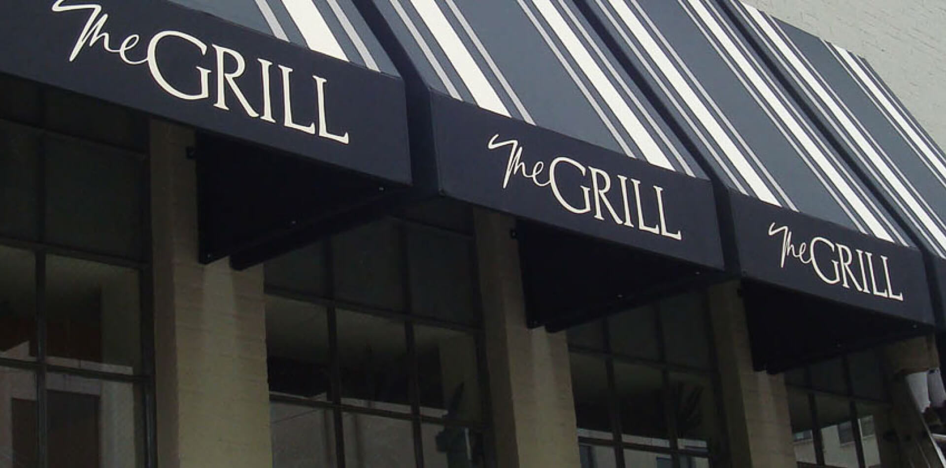 Striped fabric awnings at The Grill restaurant, Ventura County