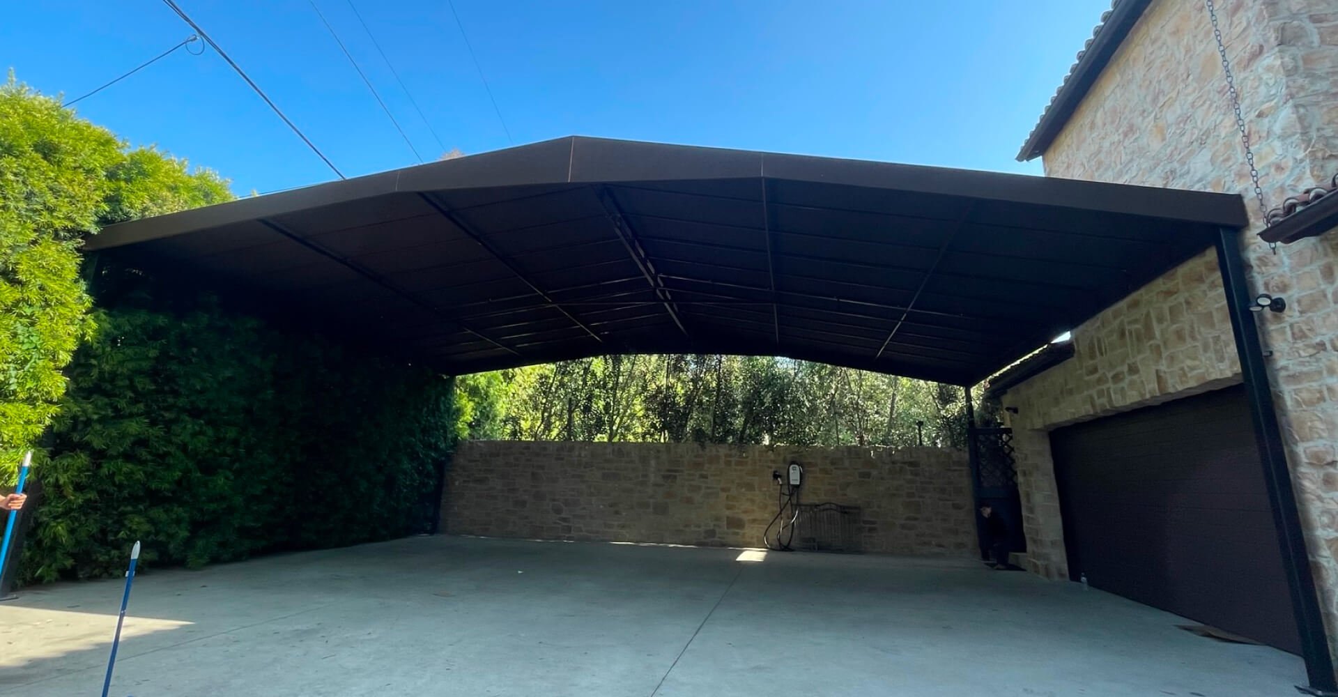 Tensioned shade sail at a public park, Santa Barbara County at a restaurant