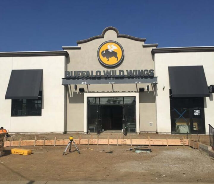 Black fixed awnings at Buffalo Wild Wings, Ventura County