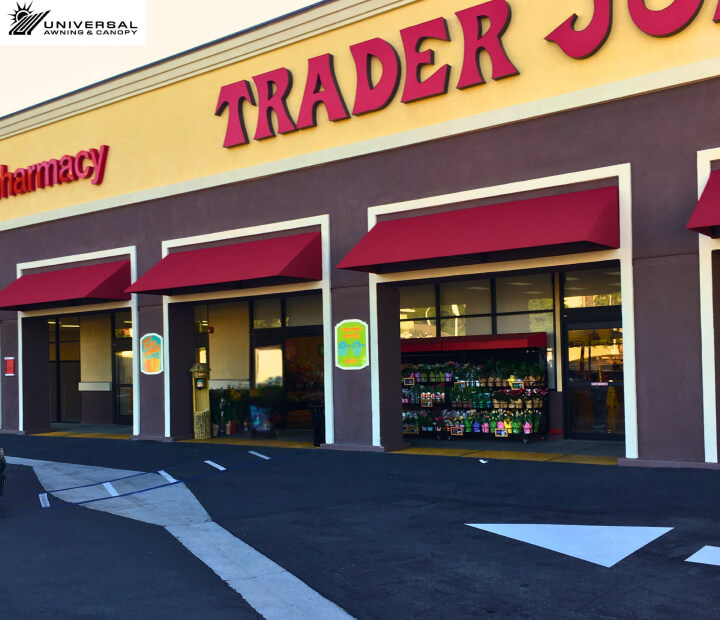 Fixed fabric awning at Trader Joes