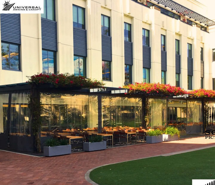 Retractable fabric awning at Sony Studios
