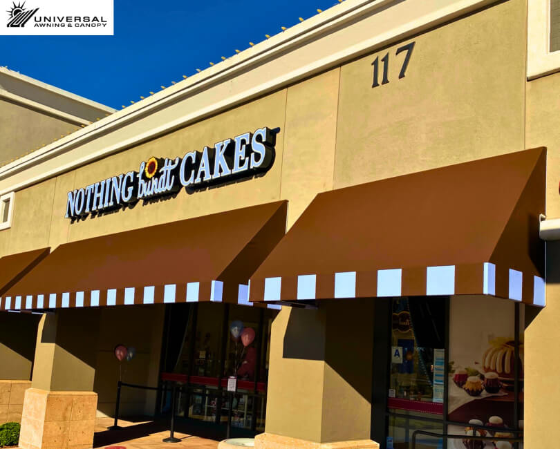 Fixed fabric awning at Nothing Bundt Cakes