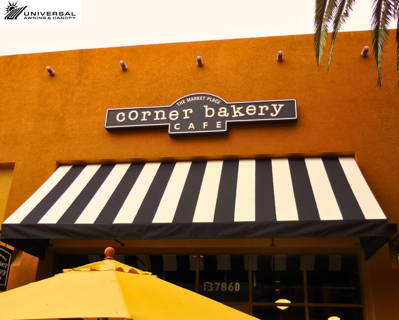 Fabric awning over a Southern California restaurant patio