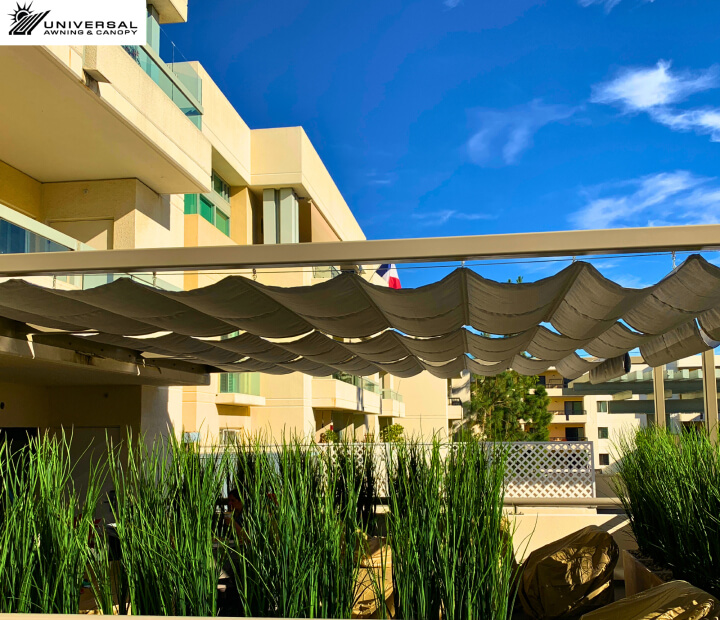 Slide-on-wire canopy at a hotel property, alternate project view