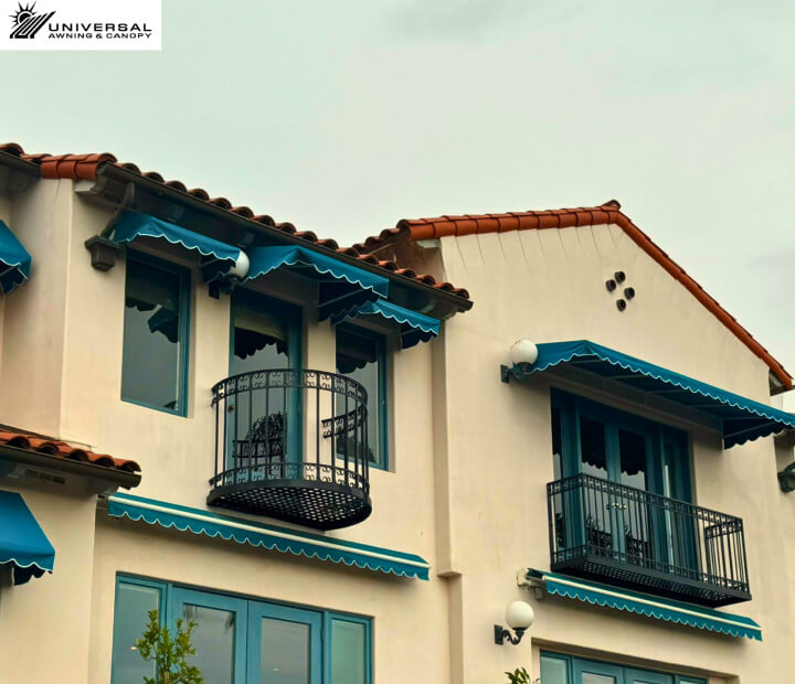 Fixed fabric awning at a residential property