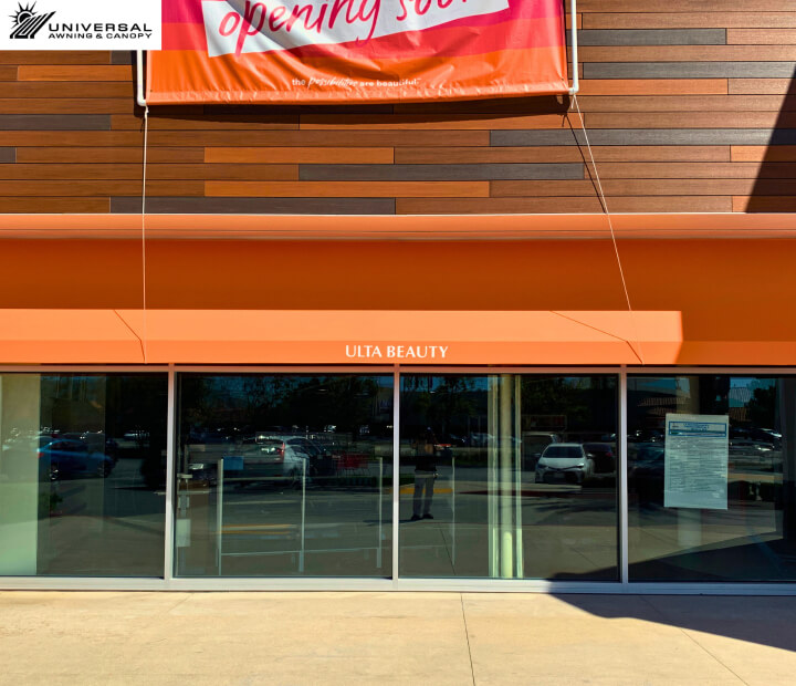 Fixed fabric awning at Ulta, alternate project view