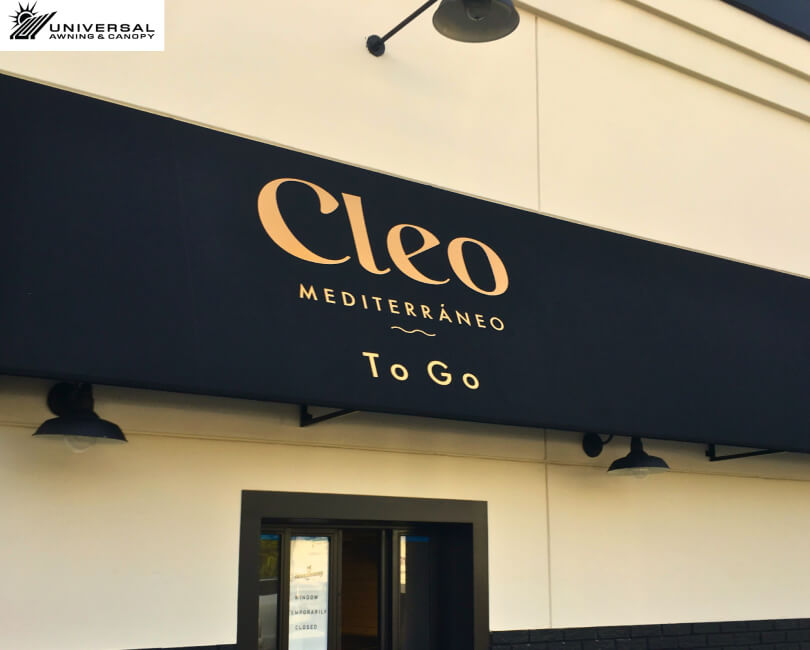 Fixed fabric awning at Cleo
