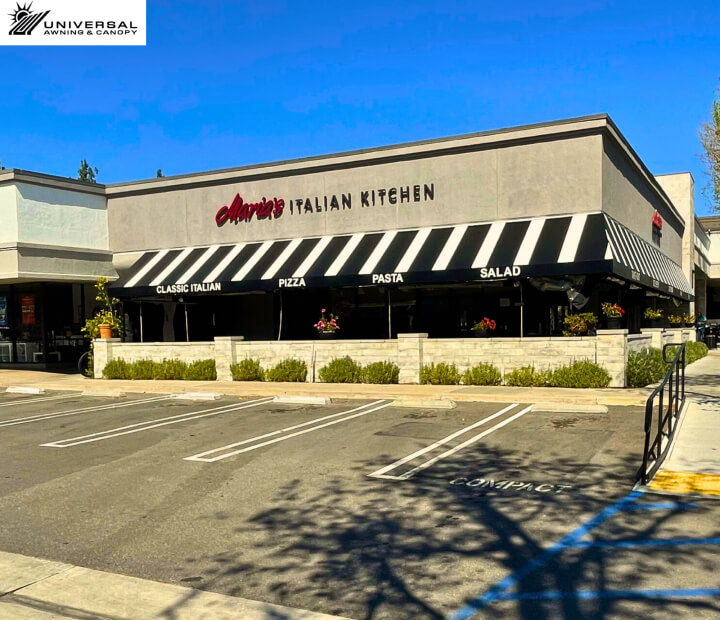 Fixed fabric awning at Maria's
