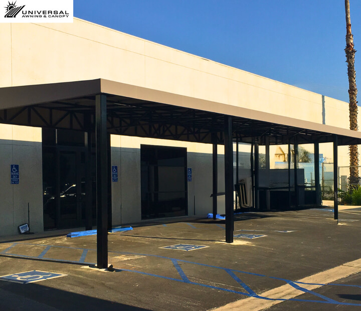 Metal awning at a commercial property