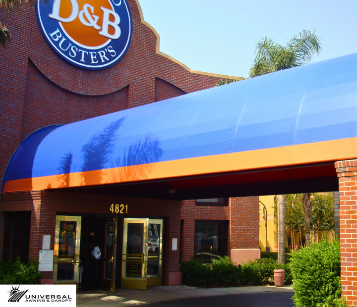 Fixed fabric awning at Dave & Busters