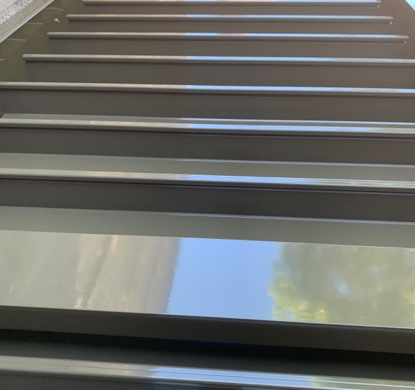 Close view of metal canopy louvers, Orange County